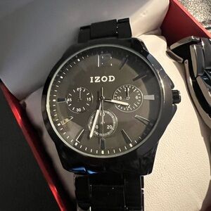 IZOD Sleek Black Multi-Dial Watch